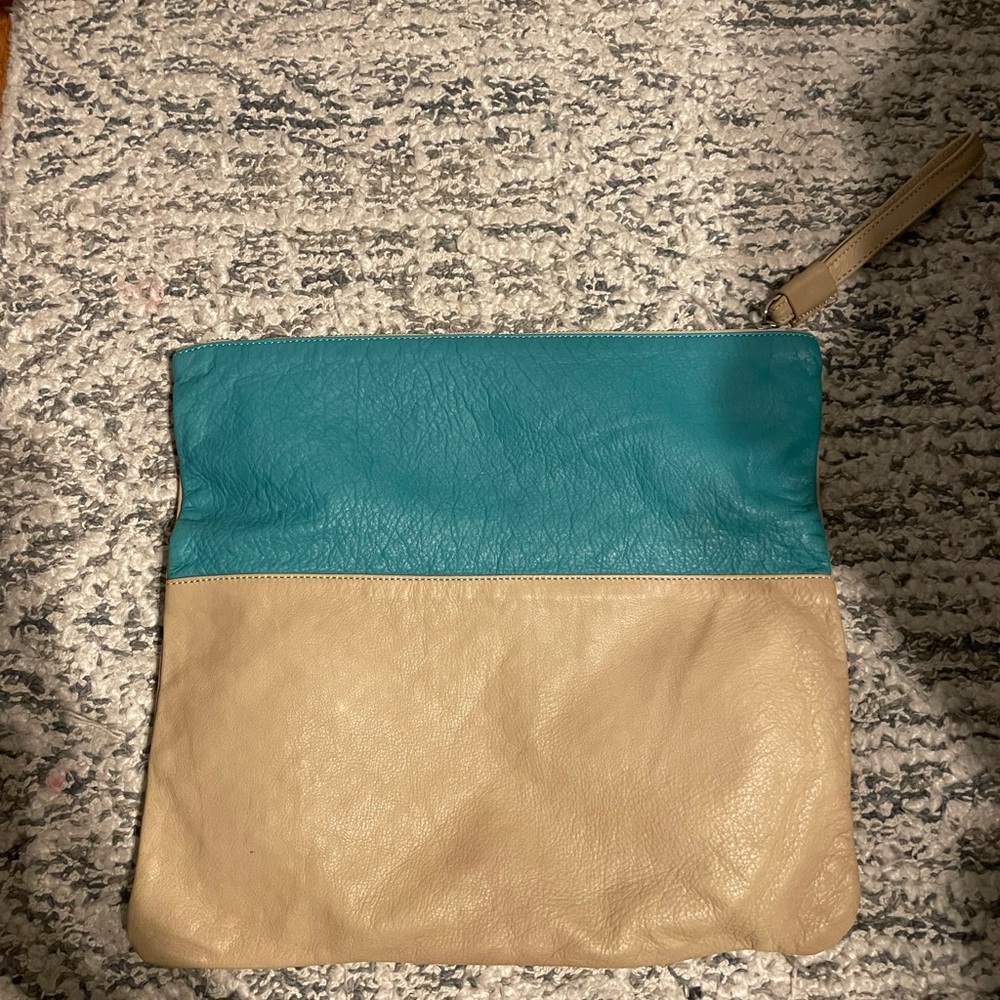 Alberta Di Canio Teal and Tan Leather Clutch